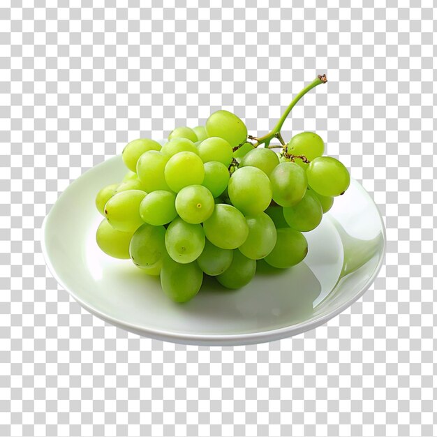 PSD green grapes on a white plate on transparent background