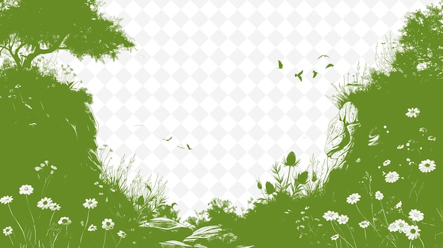 PSD green grass and butterflies on a white background free vector