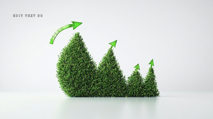 PSD green grass forming an upward trending graph with arrows indicating growth
