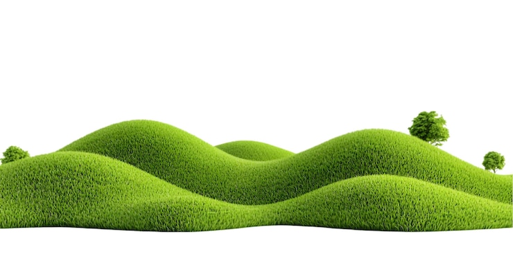 PSD green grass hills landscape with isolated trees on white background for nature and eco concept desi