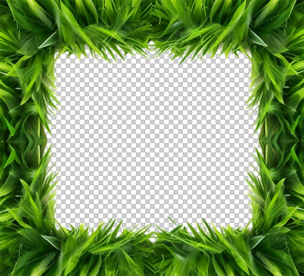 Green grass leaf frame isolated on transparent background