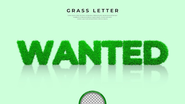 PSD green grass di wanted word nel rendering 3d