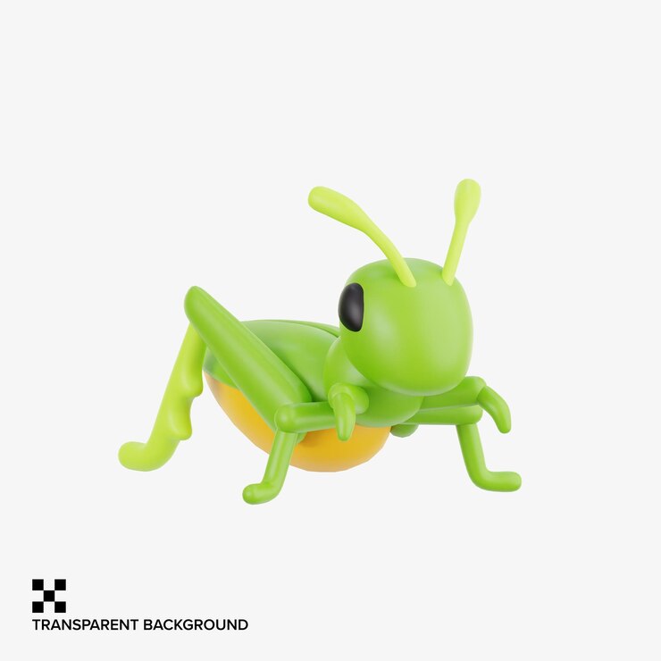 PSD green grasshopper in 3d cartoon style
