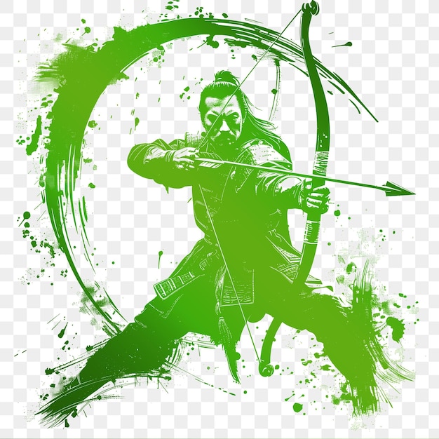 Un'immagine verde e verde di un cavaliere con una spada e una freccia