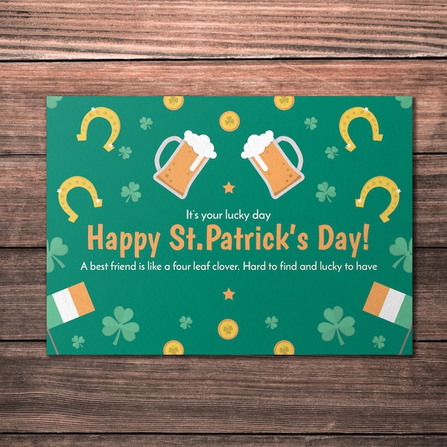 PSD green greeting card mockup for st patricks day