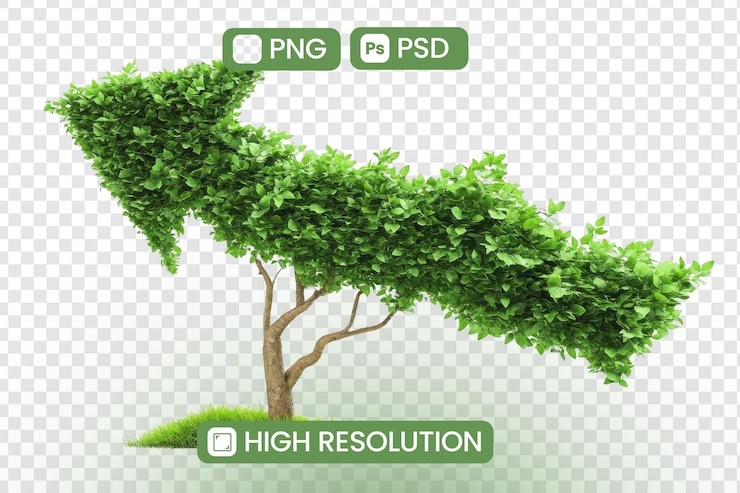 PSD green growth foliage forms upward arrow symbolizing environmental progress and sustainable development highresolution png and psd files available for download a concept of natures resilience
