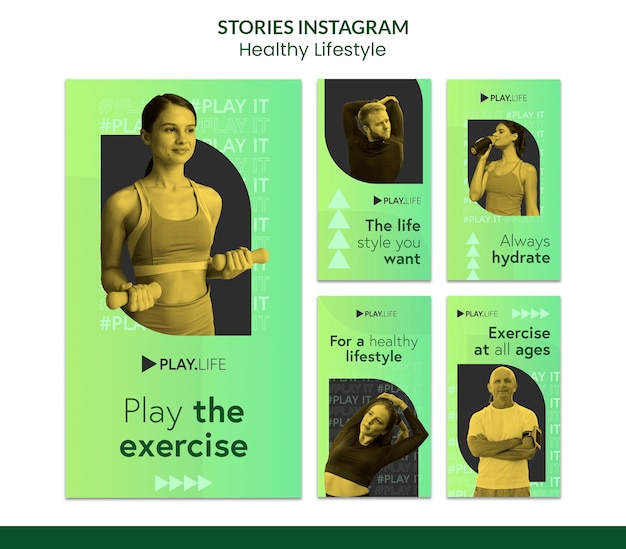 PSD green healthy lifestyle instagram stories