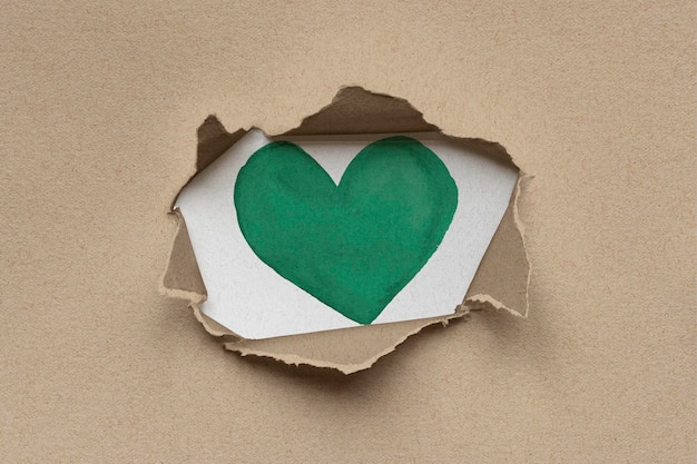 PSD green heart psd inside eco-friendly torn kraft paperboard