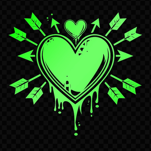 PSD green heart with arrows on a black background