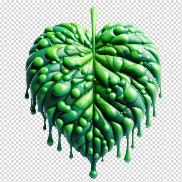 A green heart with drops of liquid on it