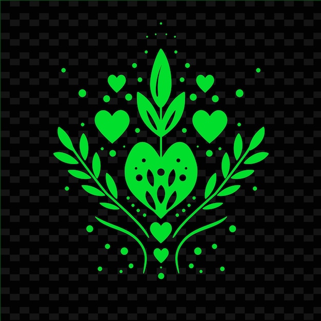 PSD a green heart with green leaves on a black background
