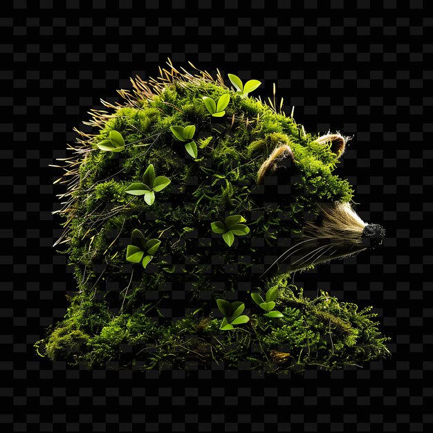 PSD a green hedgehog with moss on its head