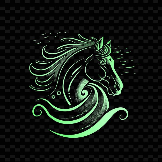 A green horse with a green background with a green mane