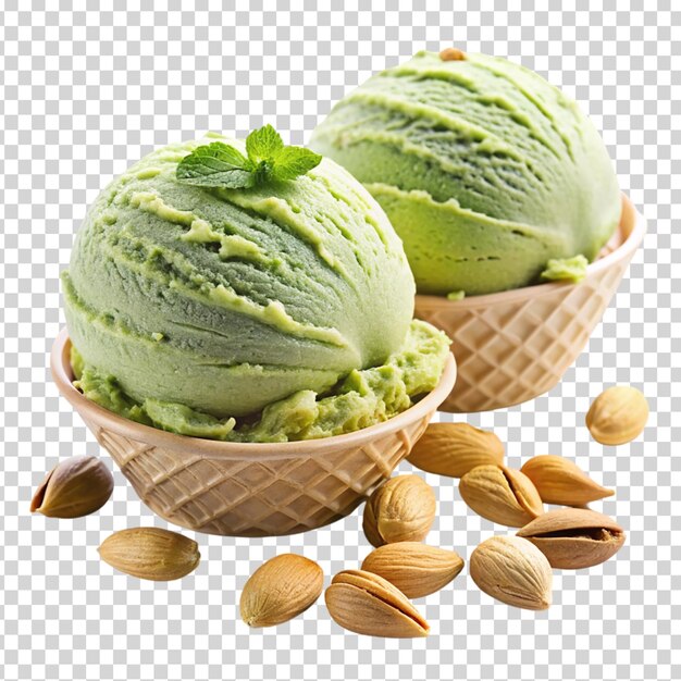 PSD green ice cream with nuts on transparent background