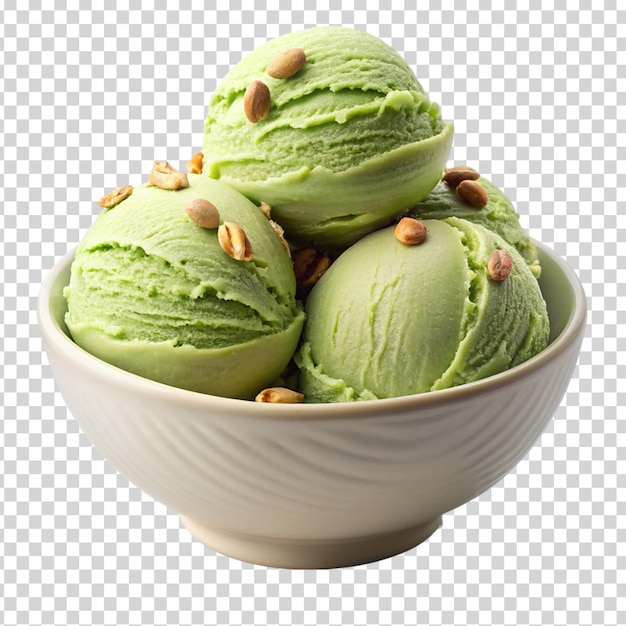 PSD green ice cream with nuts on transparent background