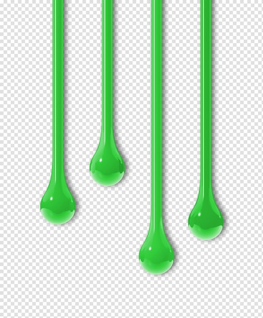 PSD green ink drops on transparent background