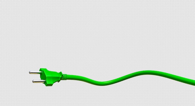 green insulated cable and plug on a white background