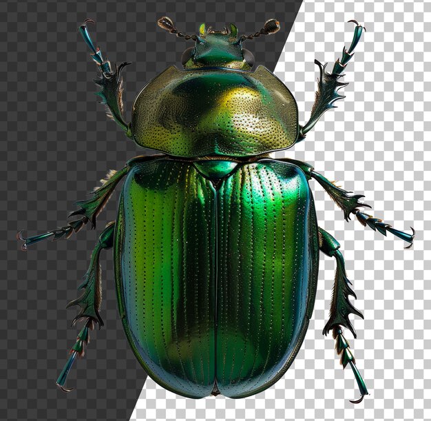 PSD green iridescent beetle on transparent background stock png