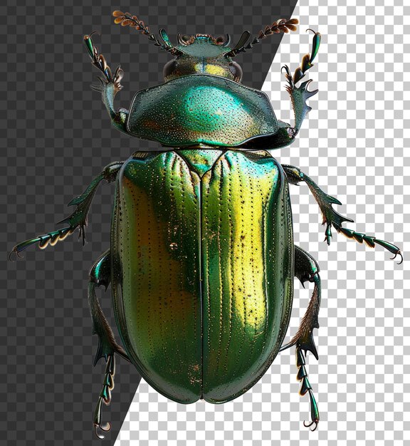 Green iridescent beetle on transparent background stock png