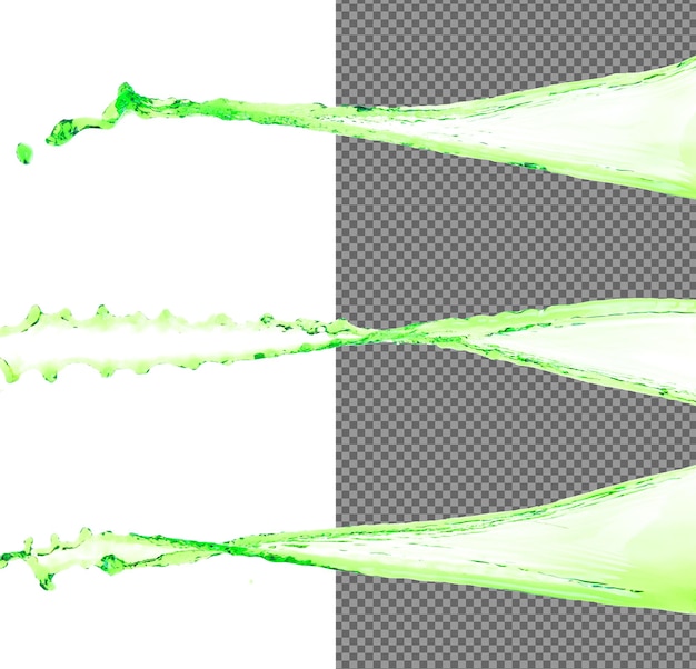 green juice from nature splash in air water green leaf pour from sky and purify clean natural many shape form of water splashing flow over white background isolated