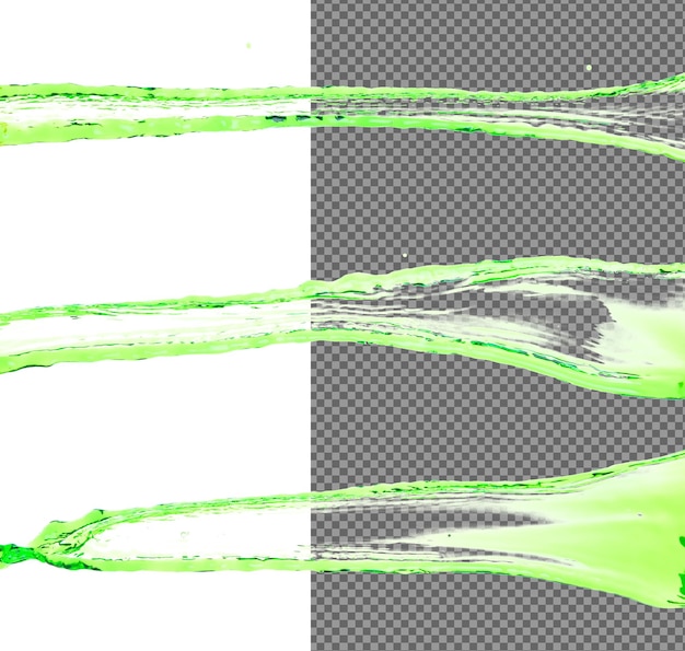 green juice from nature splash in air water green leaf pour from sky and purify clean natural many shape form of water splashing flow over white background isolated