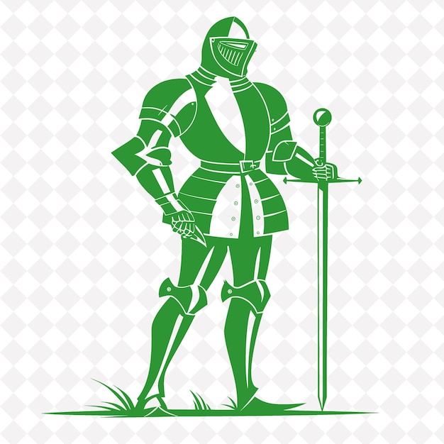PSD un cavaliere verde con una spada e uno scudo su uno sfondo bianco