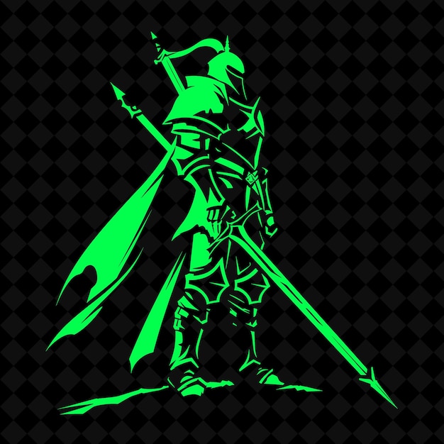 PSD a green knight with a sword and swords on a black background