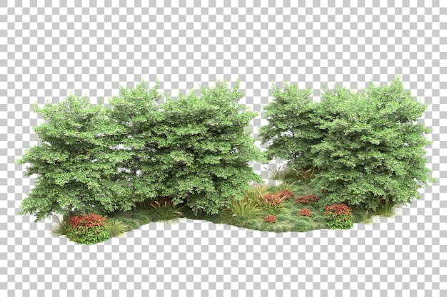 पारदर्शी बैकग्राउंड 3D रेंडर चित्रण पर हरे रंग का परिदृश्य आइसोलेट किया गया है।
