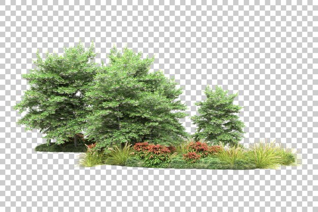 PSD green landscape isolated on transparent background 3d rendering illustration