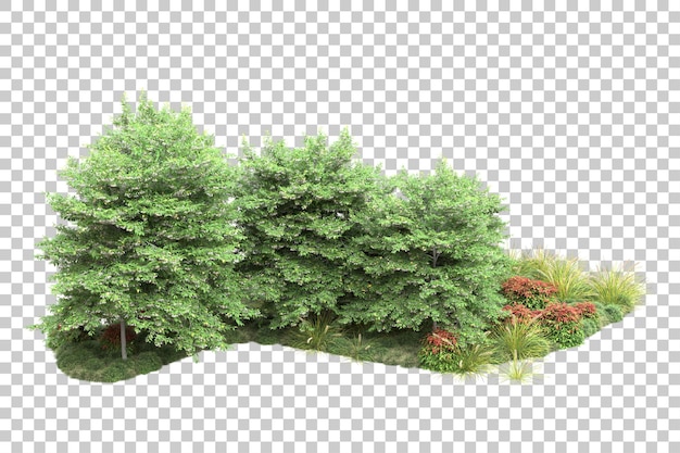 PSD green landscape isolated on transparent background 3d rendering illustration