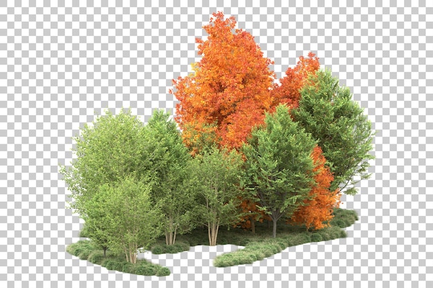 透明な背景に隔離された緑の風景 3Dレンダリングイラスト