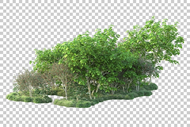 ภาพทิวทัศน์สีเขียวแยกบนพื้นหลังโปร่งใส ภาพเรนเดอร์ 3 มิติ