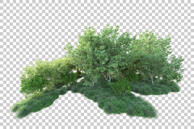 ภาพทิวทัศน์สีเขียวแยกบนพื้นหลังโปร่งใส ภาพเรนเดอร์ 3 มิติ