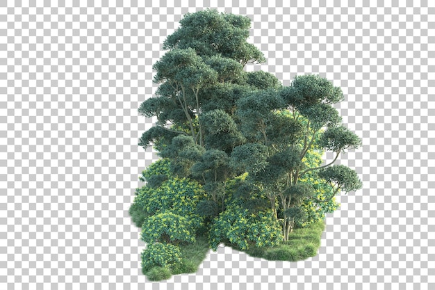 PSD paesaggio verde isolato su sfondo trasparente 3d rendering illustrazione