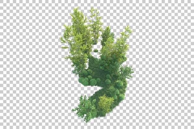 PSD green landscape isolated on transparent background 3d rendering illustration