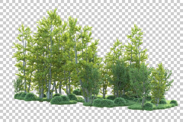 PSD green landscape isolated on transparent background 3d rendering illustration