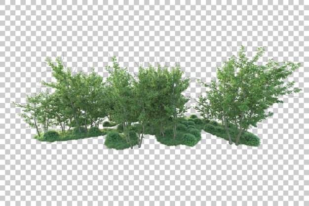 ภาพทิวทัศน์สีเขียวแยกบนพื้นหลังโปร่งใส ภาพเรนเดอร์ 3 มิติ