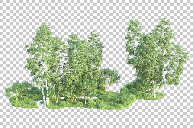 Green landscape isolated on transparent background 3d rendering illustration