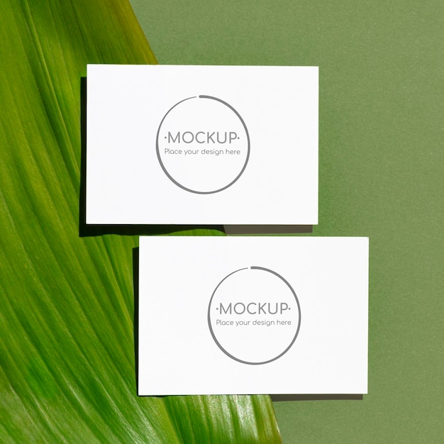 PSD mockup di carte foglia verde