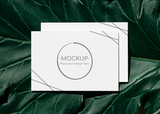 PSD mockup di carte foglia verde