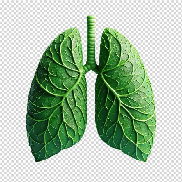 PSD a green leaf of a lungs with the word lungs