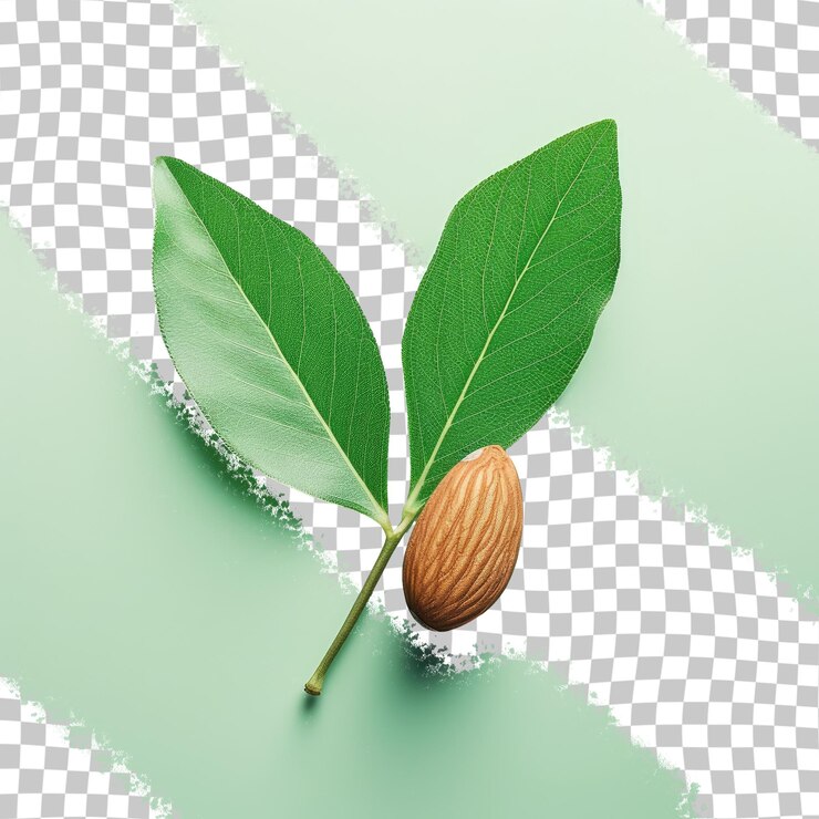 PSD a green leaf with a green leaf on it is on a checkered background.