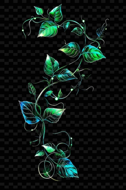 PSD green leaves on a black background