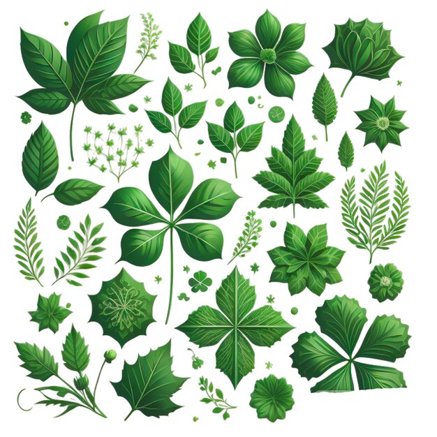 Green leaves imprints set
