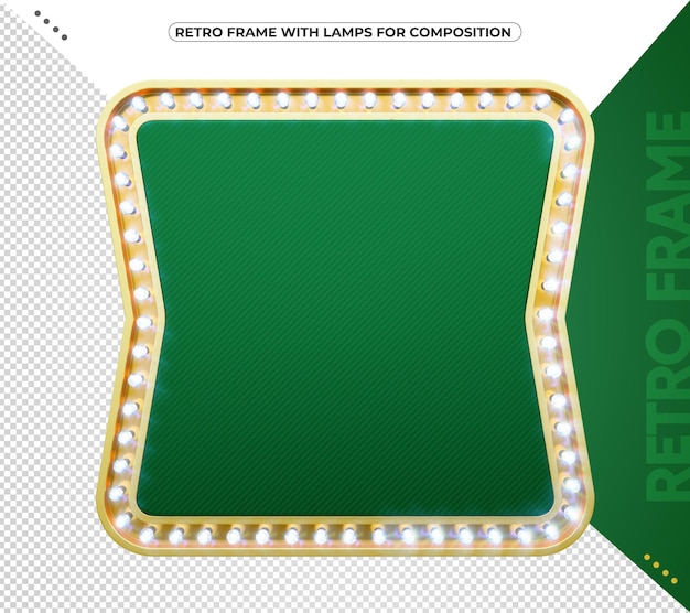 PSD green led retro frame with vintage gold for composition