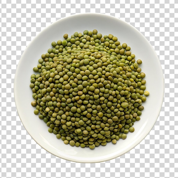 PSD green lentils in a bowl isolated on transparent background