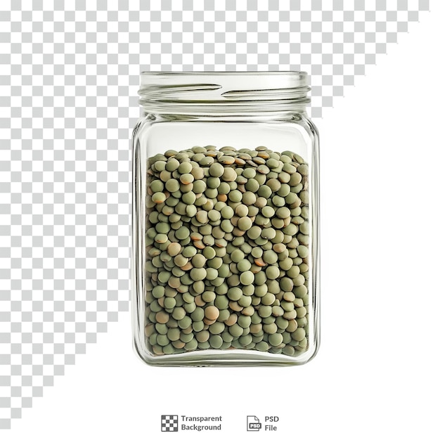 green lentils in a glass container transparent background