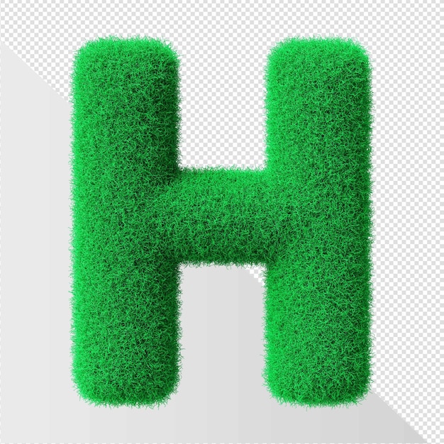 PSD green letter h with grass on a white background