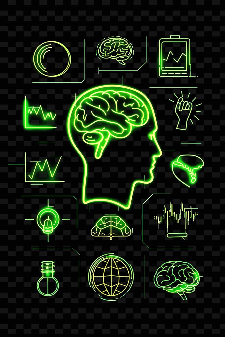 PSD a green light of brain is shown on a black background