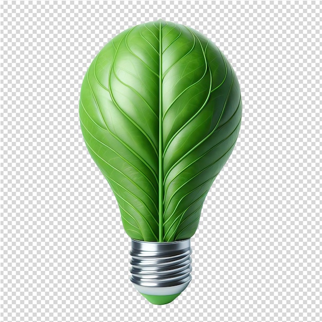 Una lampadina verde con una foglia su di essa